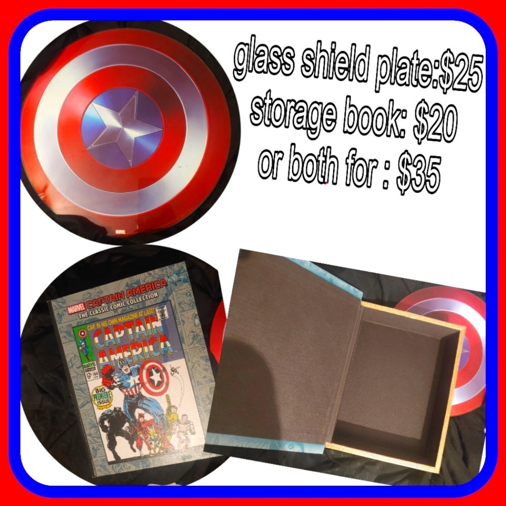 captain America storage book and glass shield plate